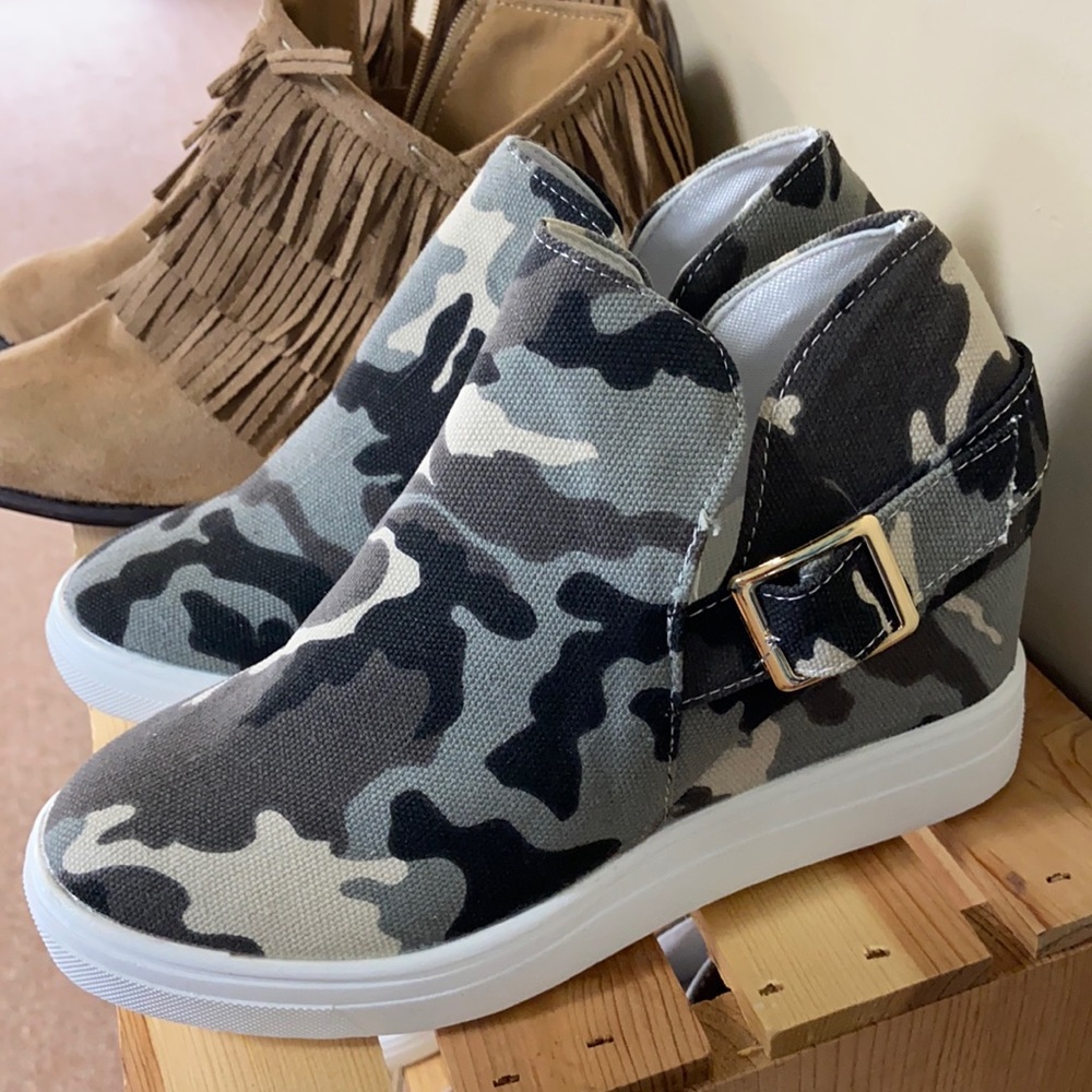 Camo Sneaker Wedge Shoes